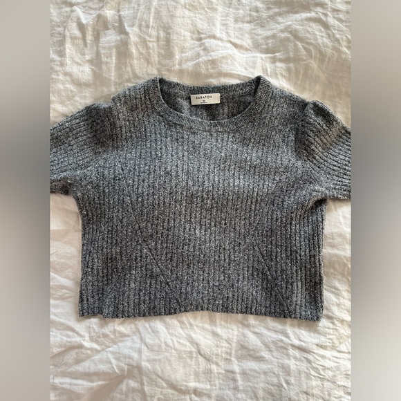 Aritzia Babaton Women's Wool Linen Nathaniel Crop Sweater in Heathered Gray XS - Picture 4 of 10